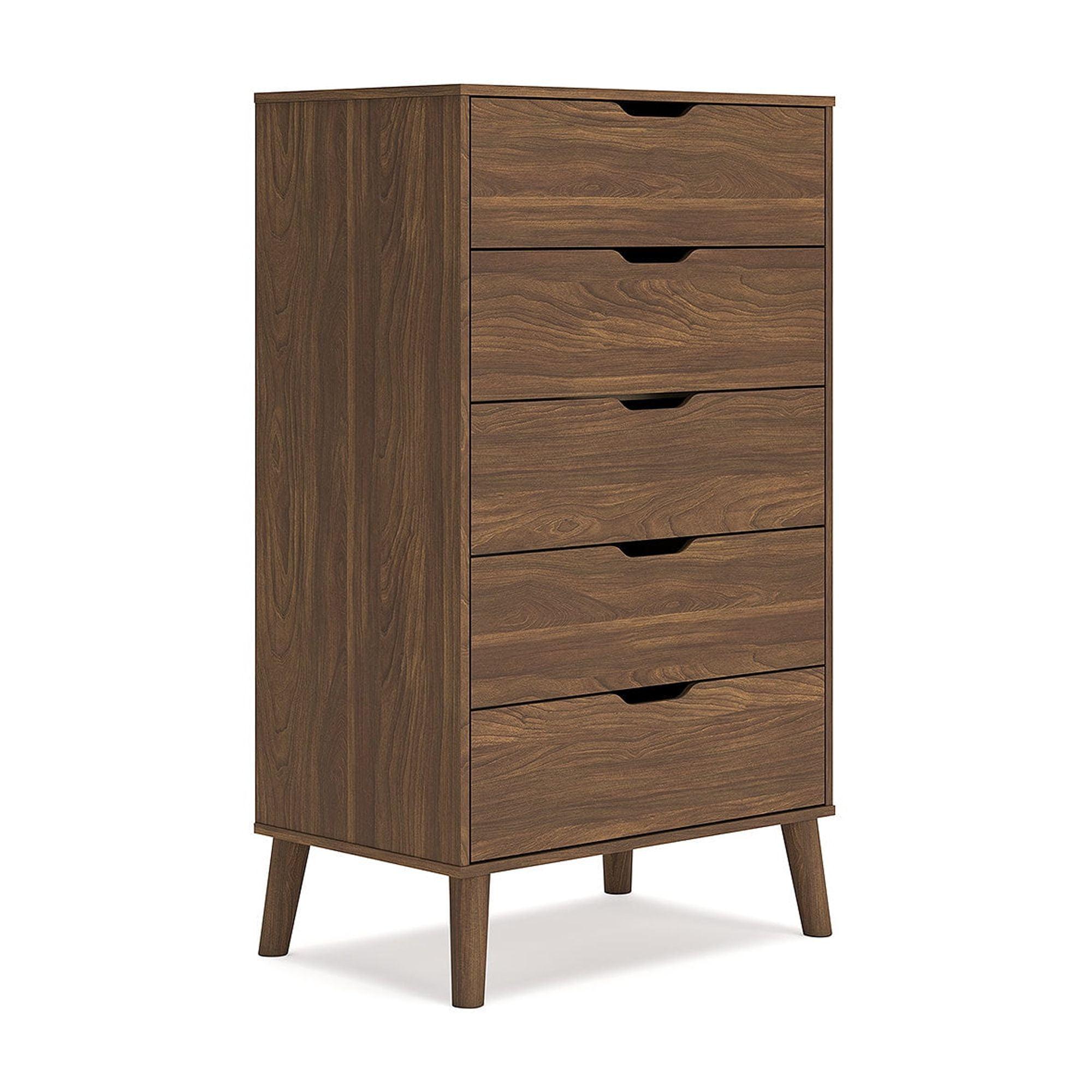 Auburn Brown 5-Drawer Mid-Century Modern Dresser