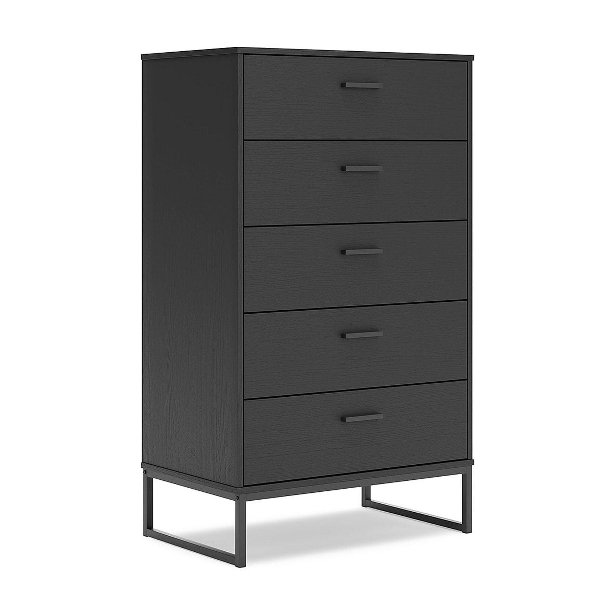 Black Contemporary 5-Drawer Chest with Metal Legs