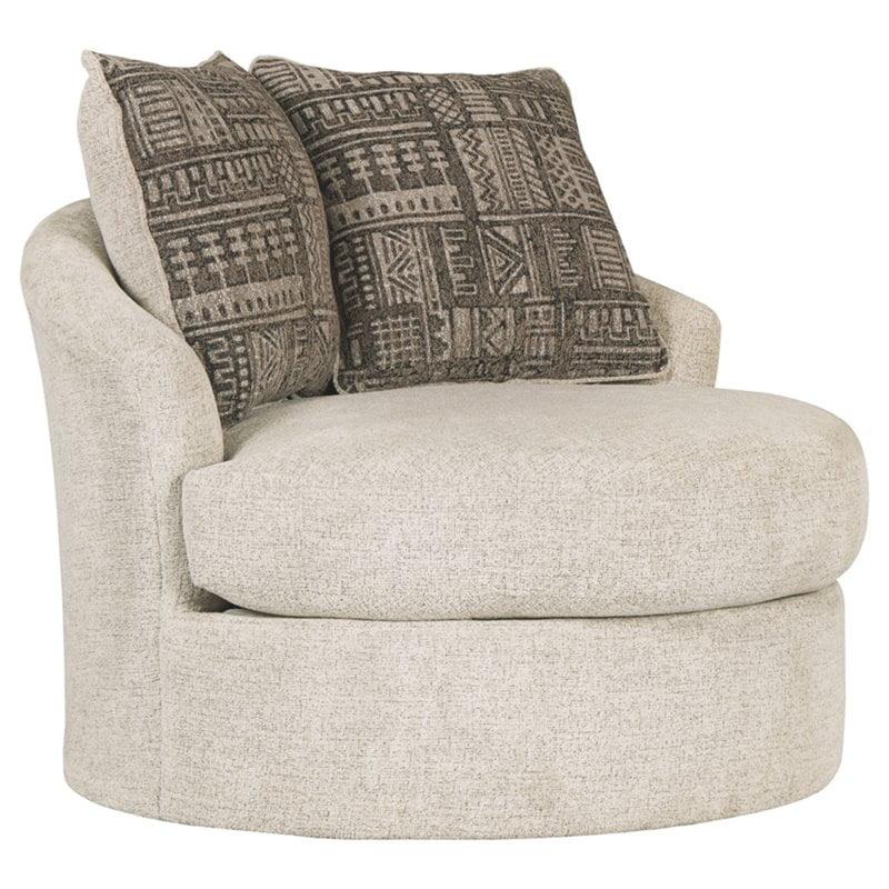 Modern Stone White Swivel Barrel Chair with Geometric Pillows