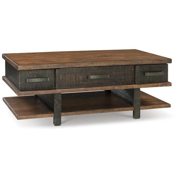 Stanah Coffee Table with Lift Top Black/Brown - Signature Design by Ashley: Storage Shelf, Rectangular, Mid-Century Modern Style