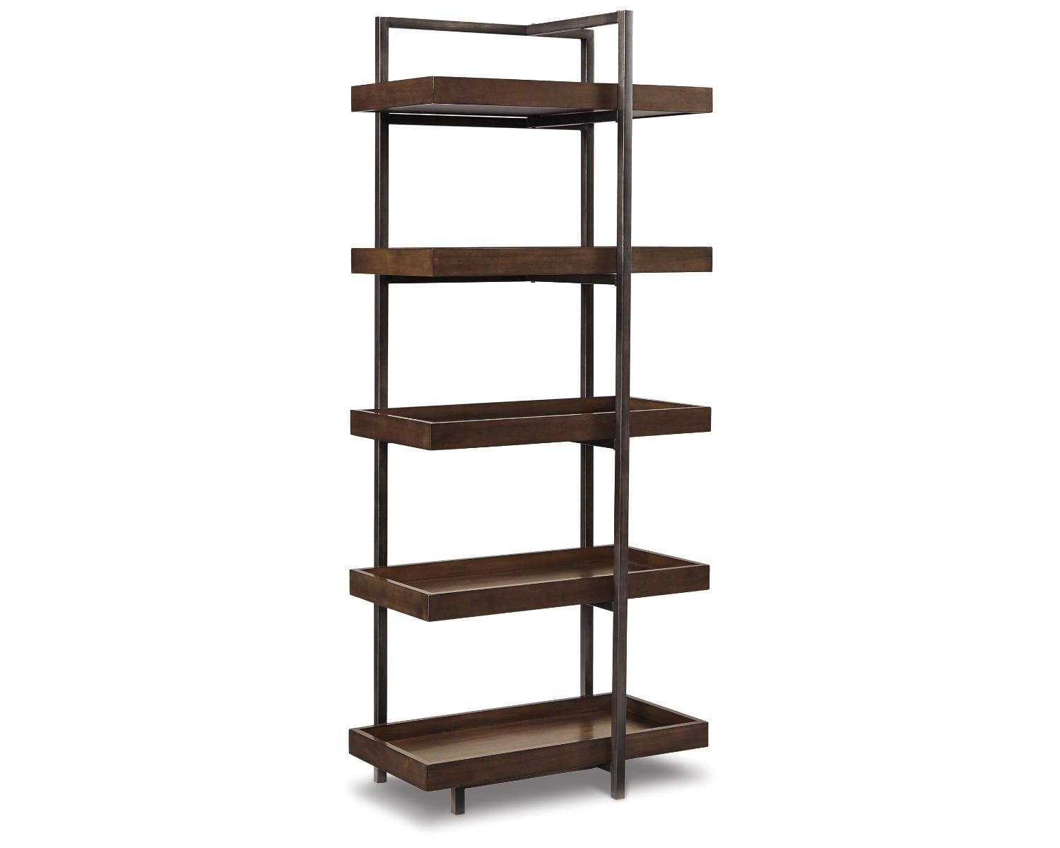 Industrial Black and Brown Wood Adjustable Bookcase with Doors