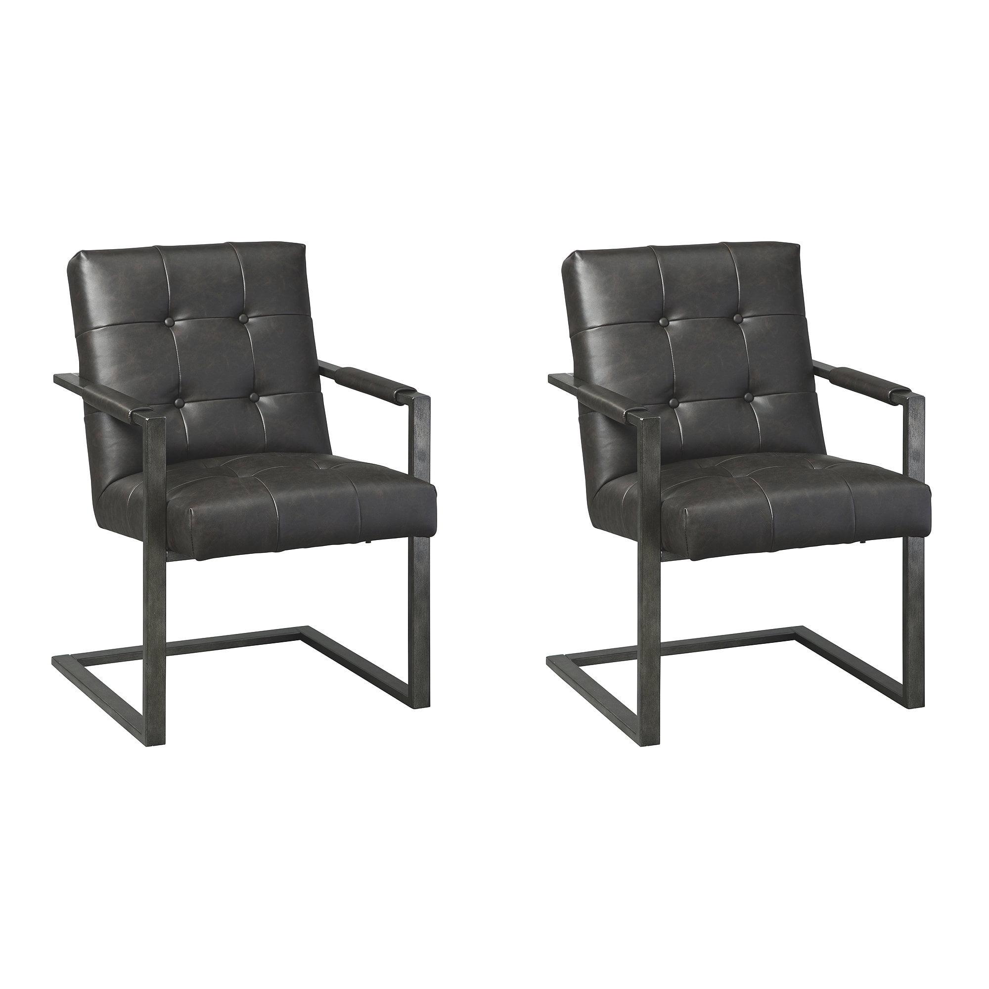 Industrial Brown Faux Leather and Metal Desk Chairs, Set of 2