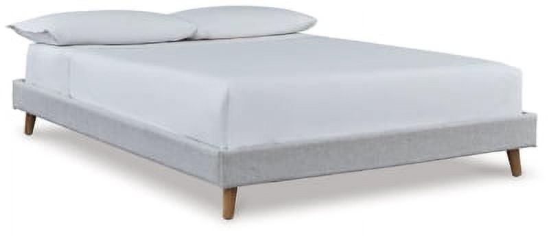 Beige Full Upholstered Platform Bed with Wood Legs