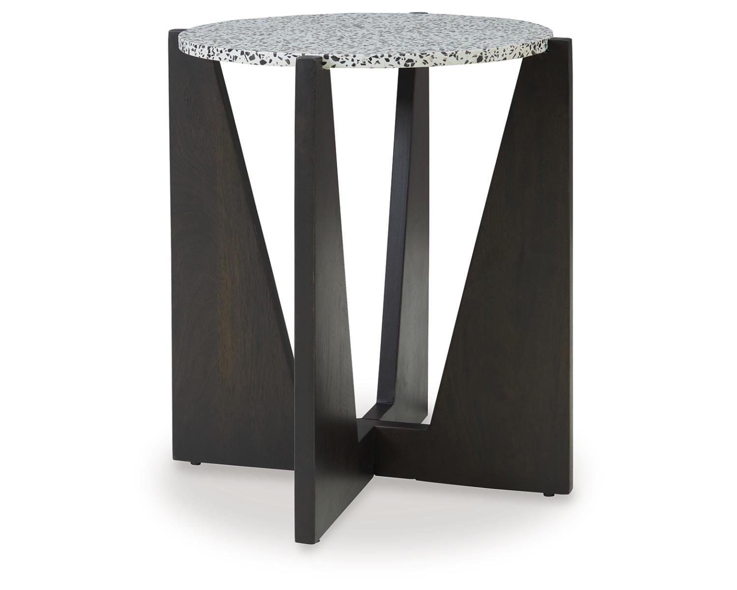 Round Black Mango Wood and Terrazzo Accent Table