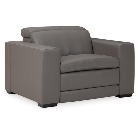 Signature Design by Ashley Texline Leather Power Recliner with Headrest in Gray