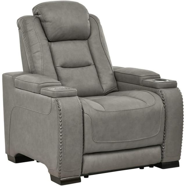 Signature Design by Ashley The Man-Den Leather Power Recliner in Gray