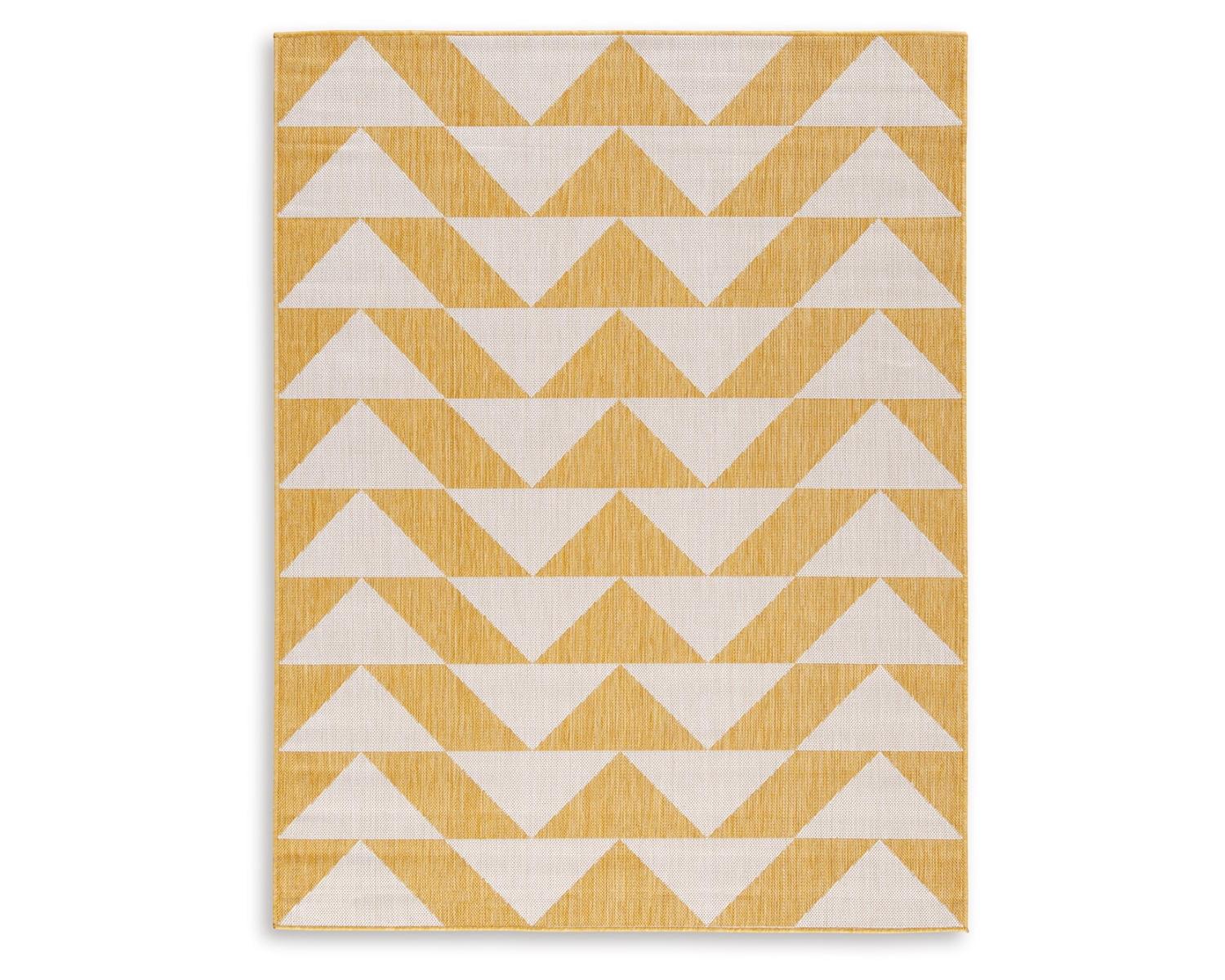 Ivory and Yellow Geometric 5' x 7' Synthetic Area Rug