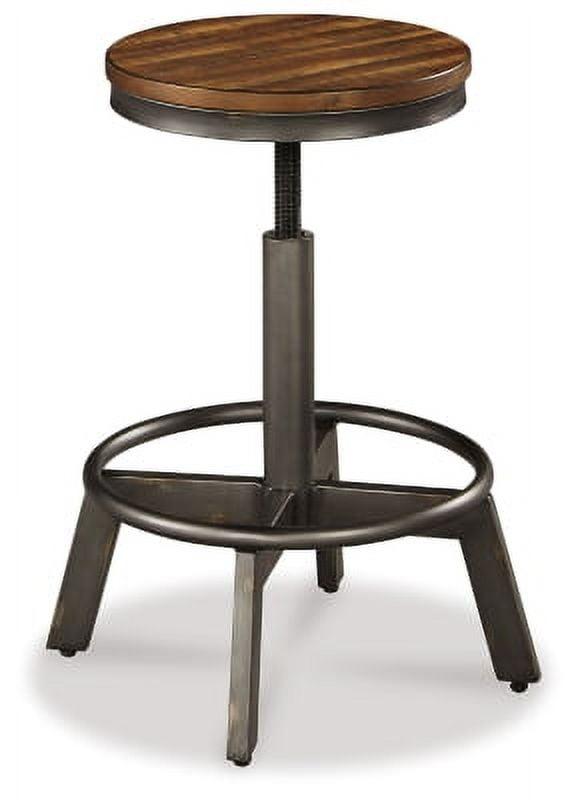 Torjin Adjustable Swivel Bar Stool in Distressed Brown and Aged Gunmetal