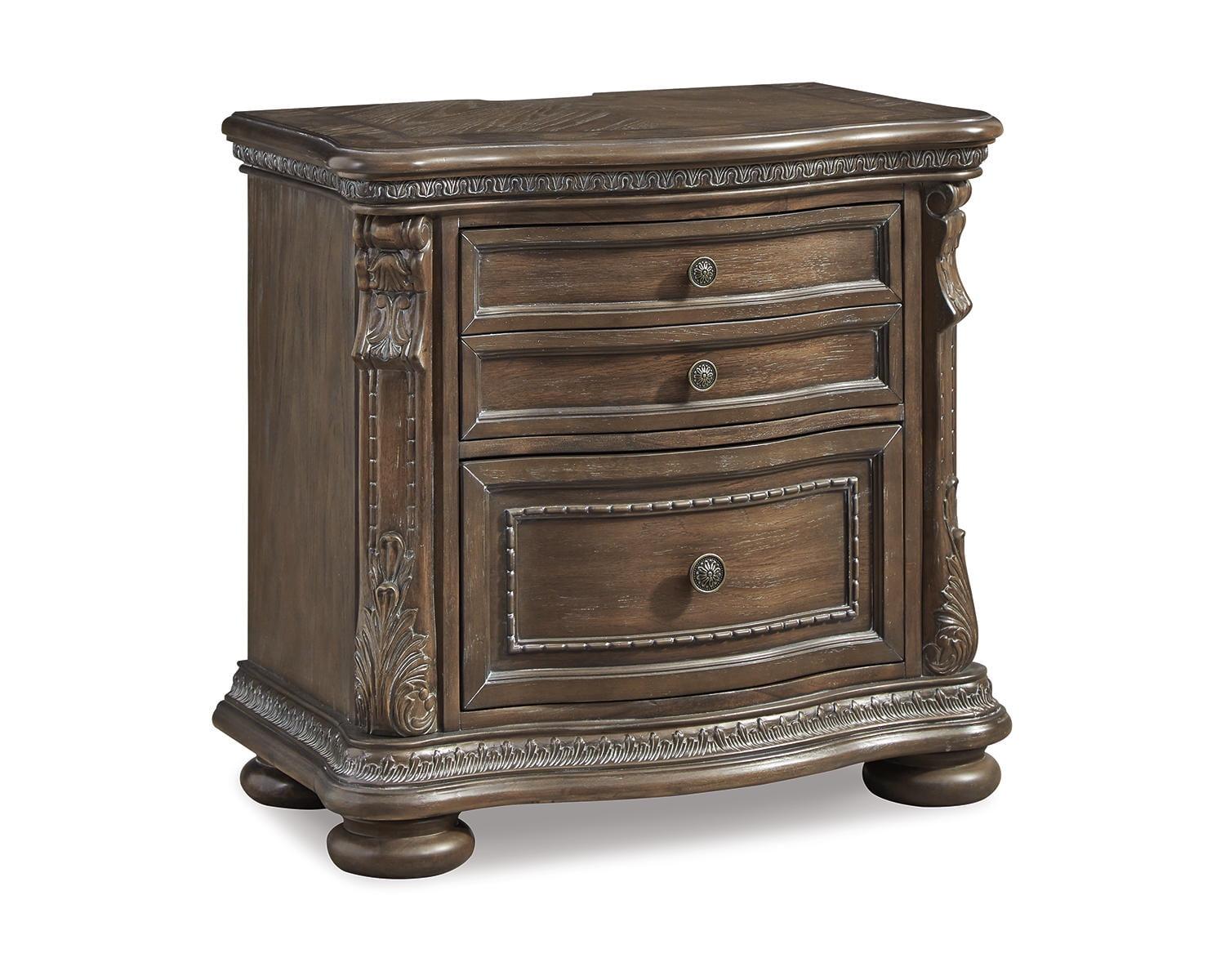 Charmond Traditional Brown 3-Drawer Nightstand with USB Ports