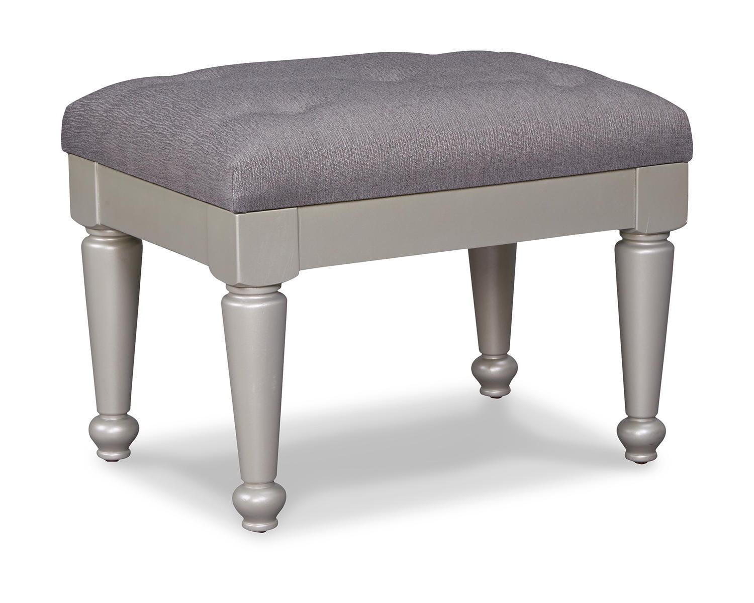 Silver Tufted Upholstered Vanity Stool with Hardwood Frame