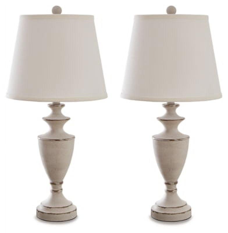 Antique Gray and Beige Metal Table Lamp Set with Cotton Shade