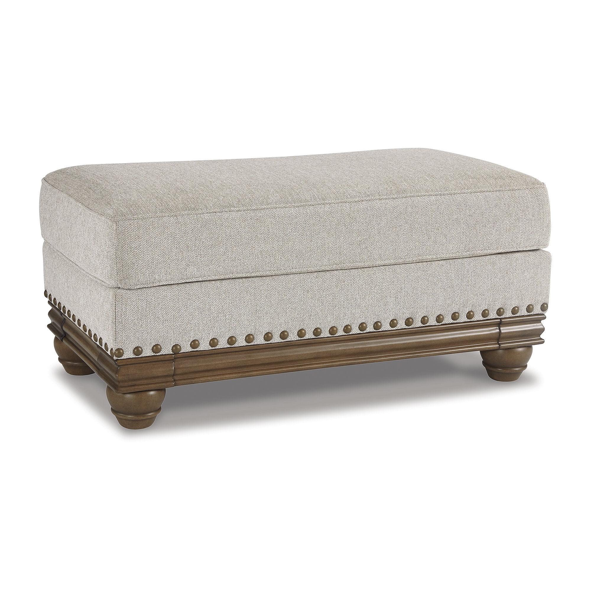 Harleson Traditional White Chenille Ottoman with Nailhead Trim