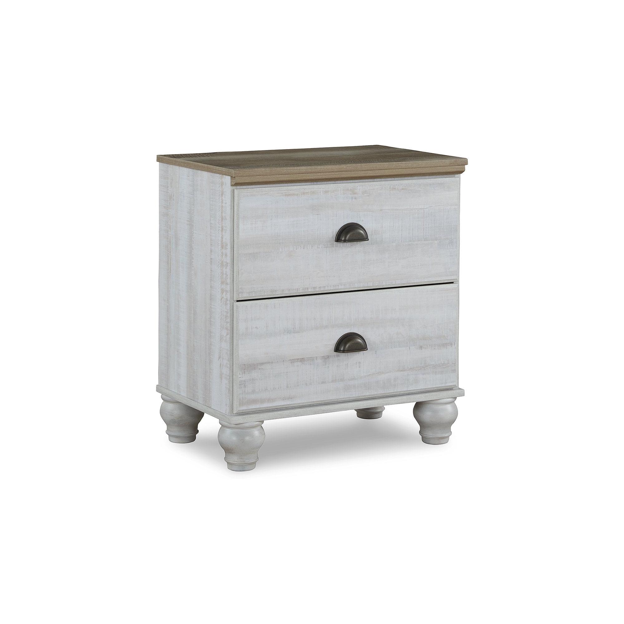 Traditional White and Brown 2-Drawer Nightstand with USB Charging