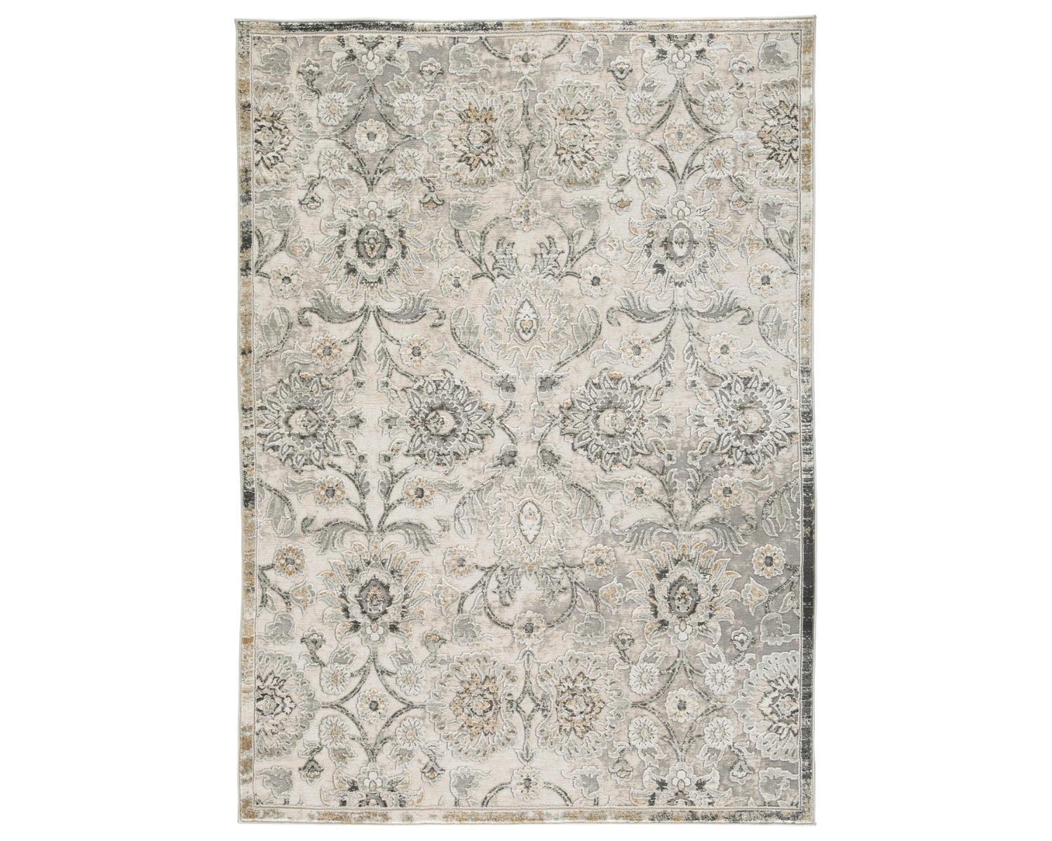 Gray and Beige Botanical 5' x 7' Stain-Resistant Rug