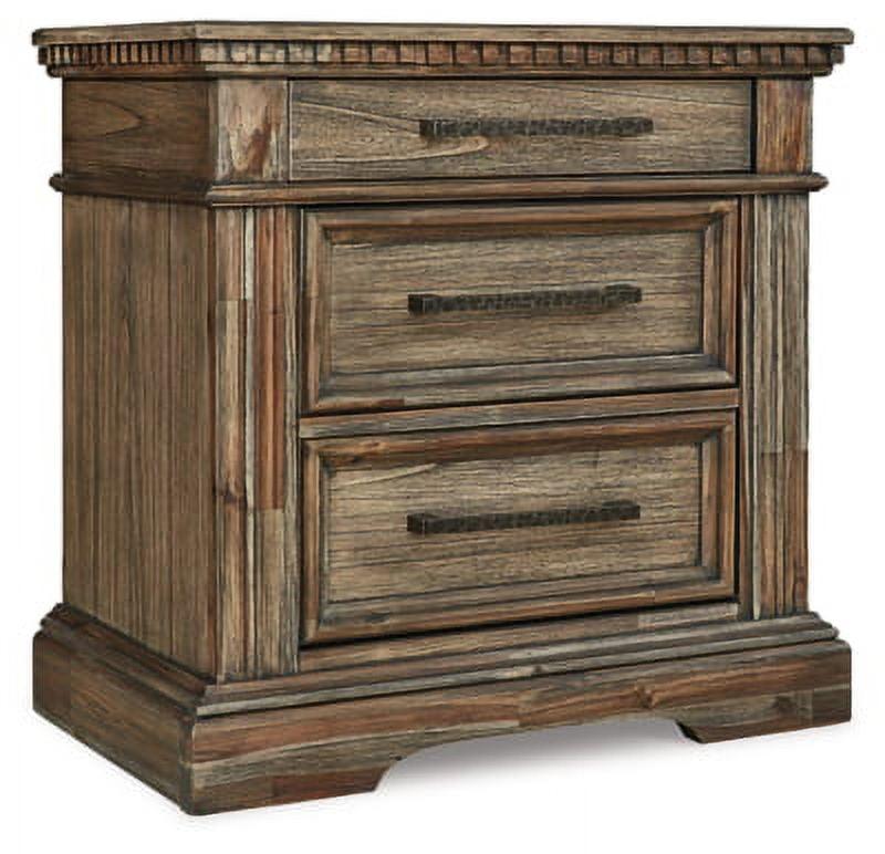 Vintage-Inspired Markenburg 3-Drawer Nightstand with USB Ports, Brown