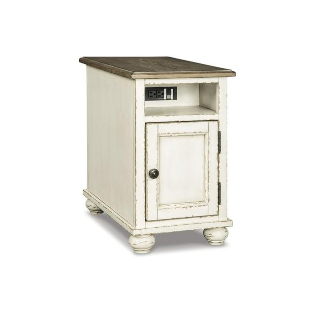 Realyn Chairside End Table White/Brown - Signature Design by Ashley: Cottage Style, Power Outlets, USB Ports