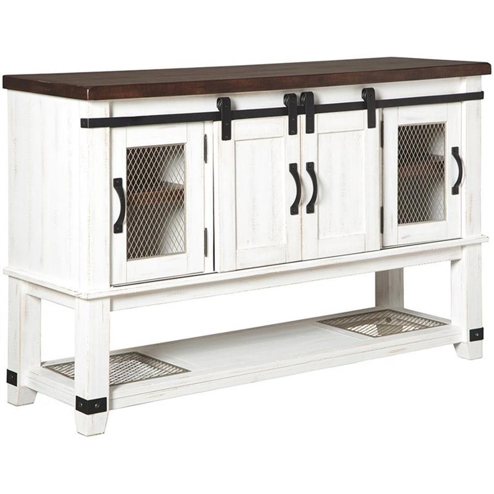 Signature Design by Ashley Valebeck Dining Server White/Brown/Beige: Rustic Farmhouse Sideboard with Adjustable Shelves