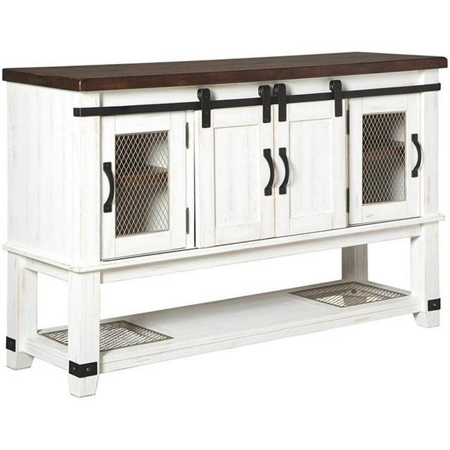Signature Design by Ashley Valebeck Dining Server White/Brown/Beige: Rustic Farmhouse Sideboard with Adjustable Shelves