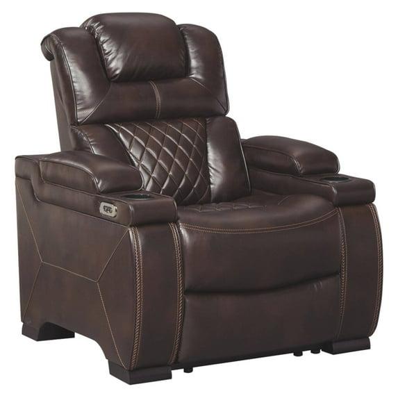 Warnerton Power Recliner with Adjustable Headrest Chocolate: USB Port, Cup Holder - Signature Design by Ashley