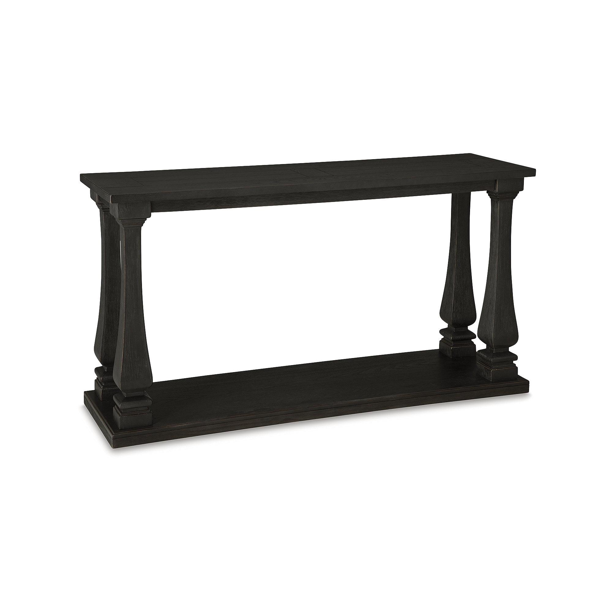 Signature Design by Ashley Wellturn Traditional Sofa Table with Framed and Planked Detailing Tabletop & Lower Shelf, Black