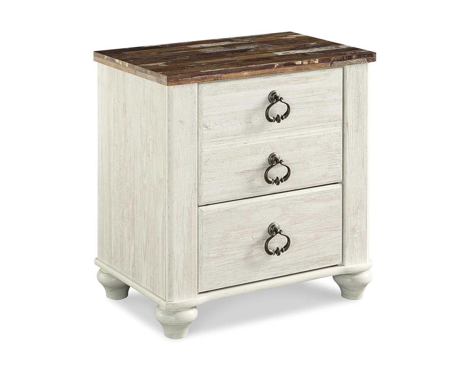 Whitewashed Coastal Charm 2-Drawer Nightstand with USB Ports