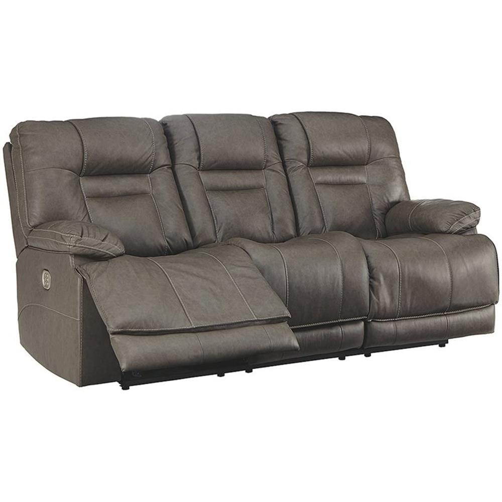 Signature Design by Ashley Wurstrow Leather Power Reclining Sofa in Smoke