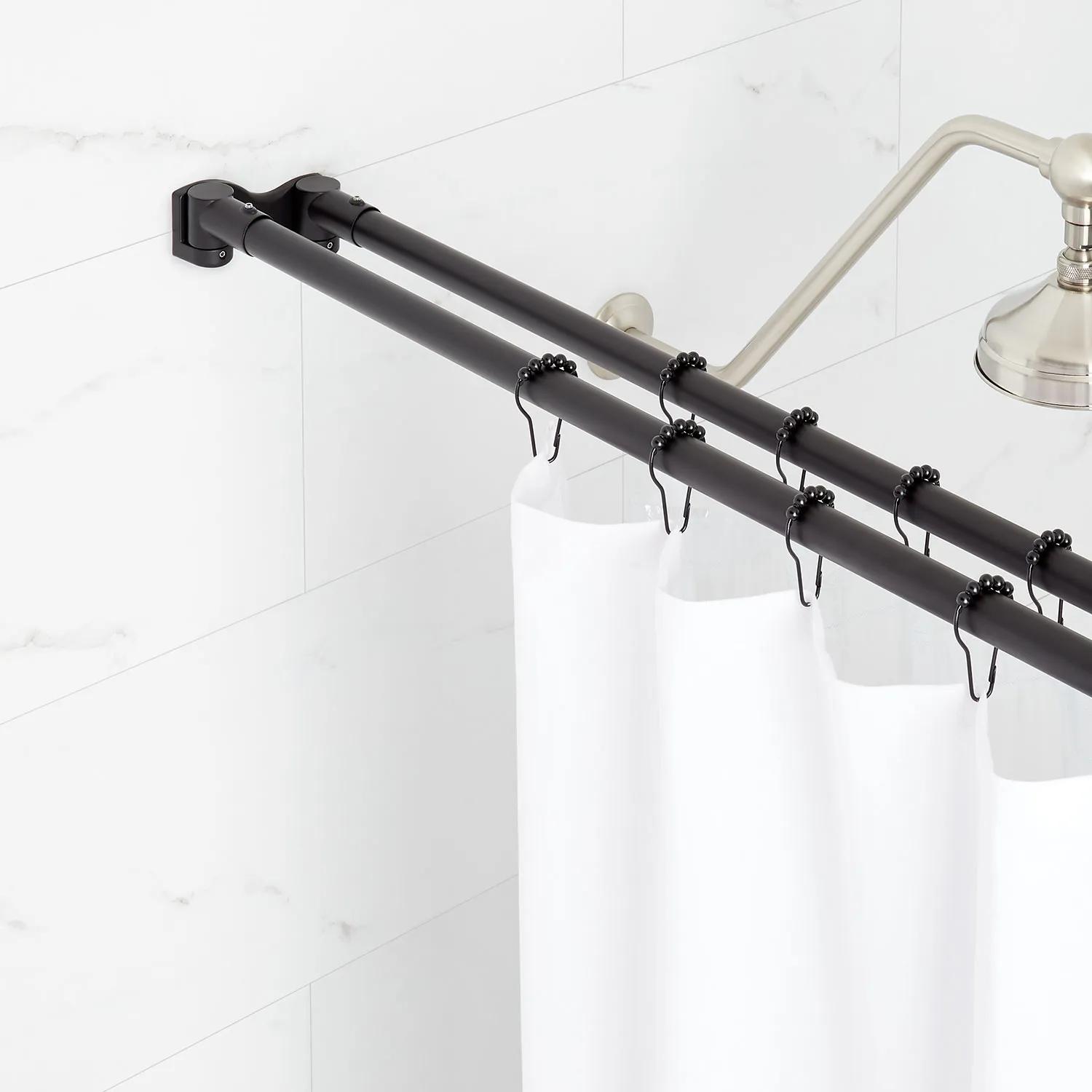 Signature Hardware 60" Brass Straight Double Bar Shower Curtain Rod