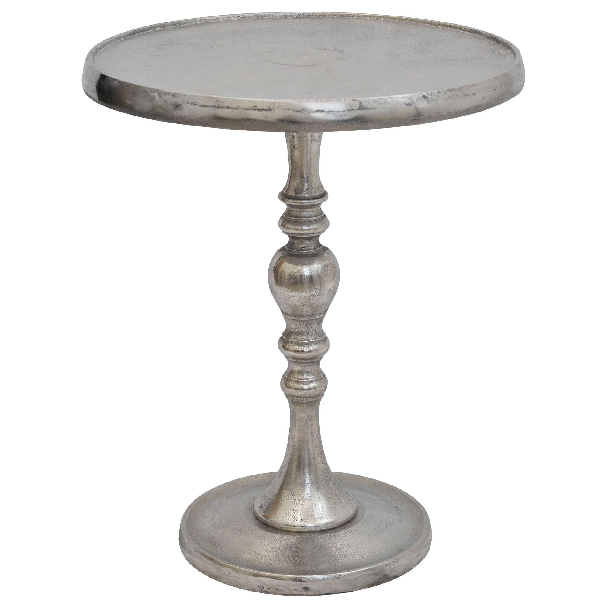 17" Round Nickel Finish Wood and Metal Accent Table