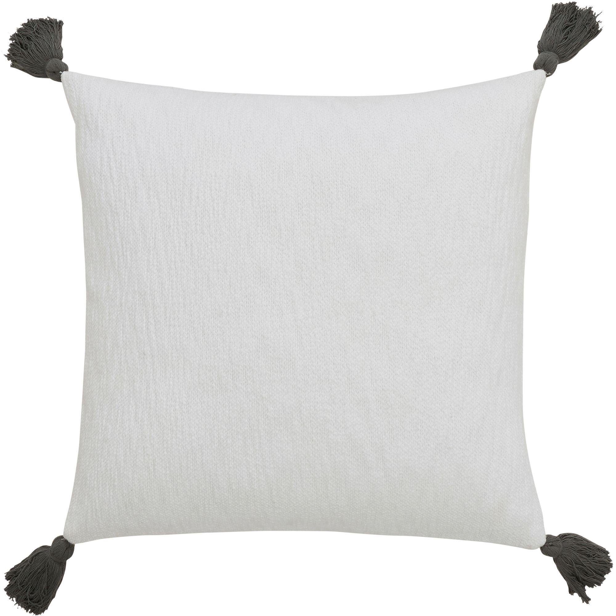 22" White and Gray Cotton Square Throw Pillow