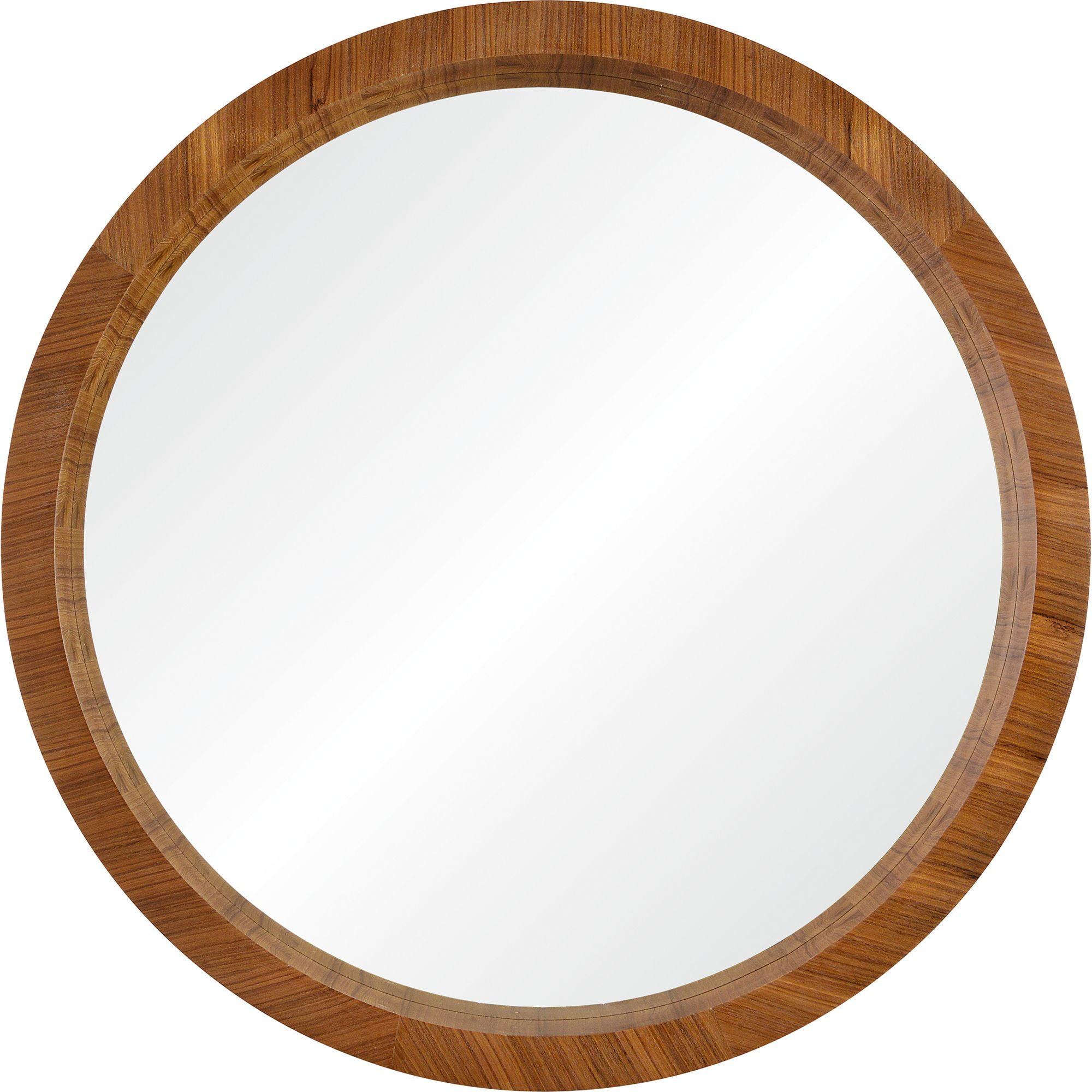 33" Elegant Walnut Brown Veneer Wood Round Wall Mirror