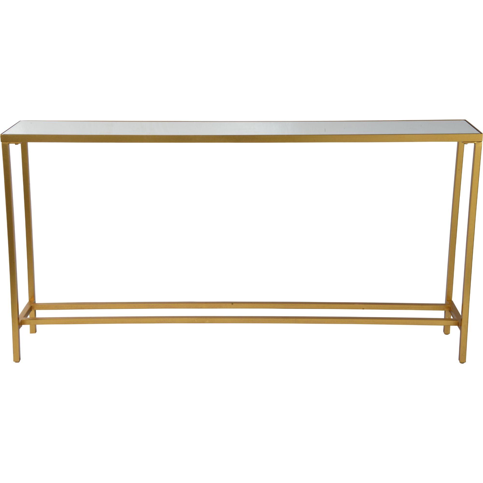 Elegant Gold 60" Iron Console Table with Mirrored Glass Top