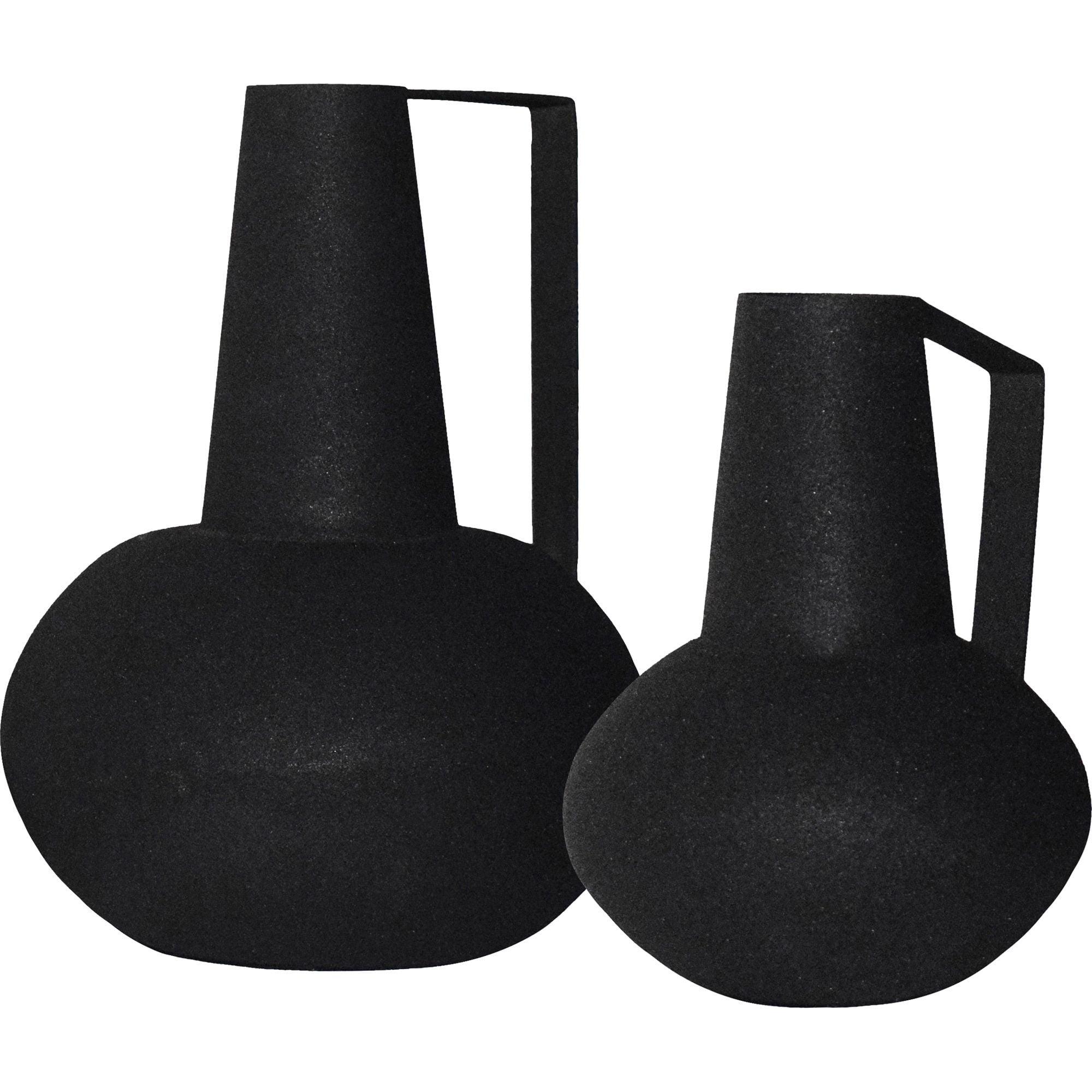 Industrial Matte Black Iron Pitcher Vases, Set of 2