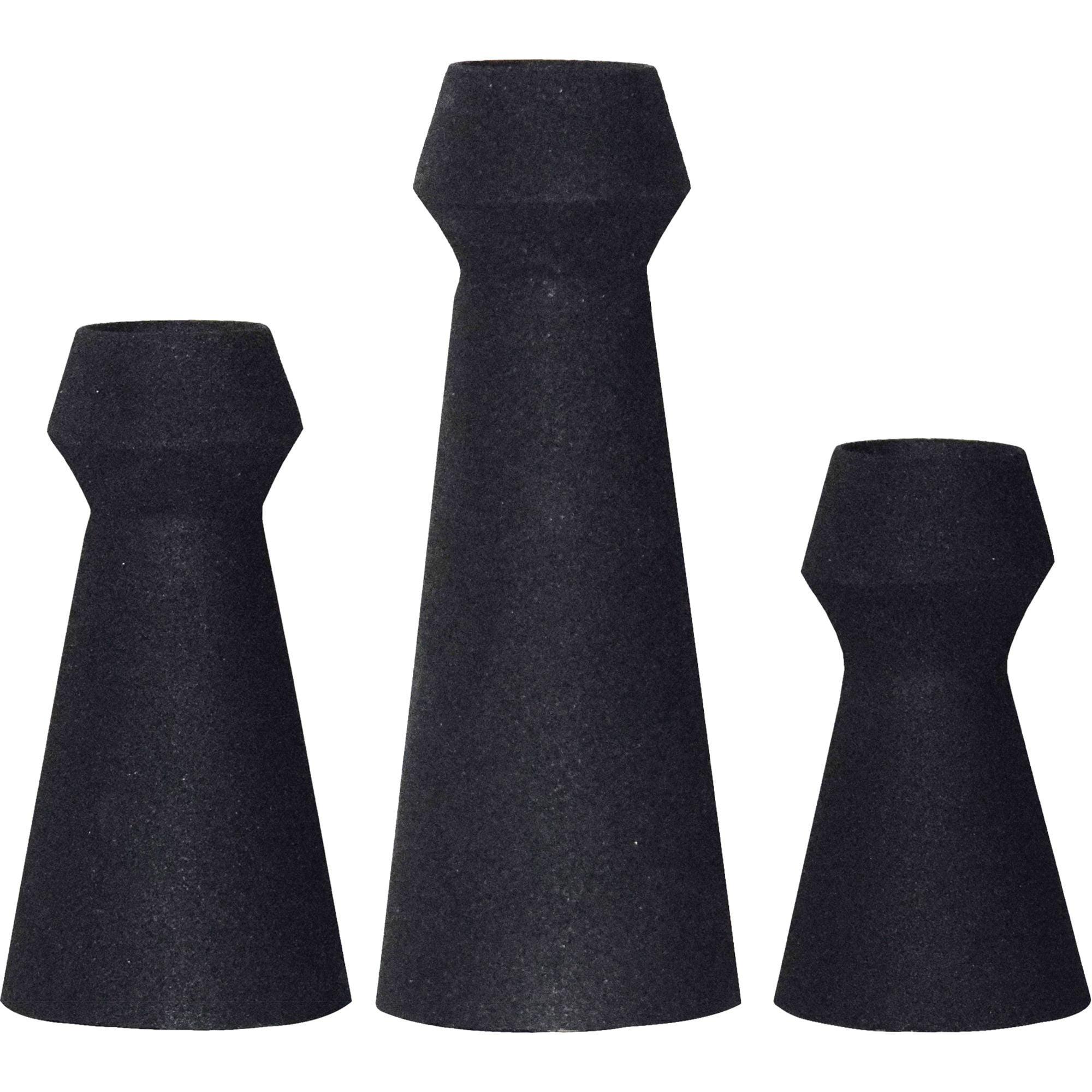 Set of 3 Industrial Matte Black Iron Textured Vases