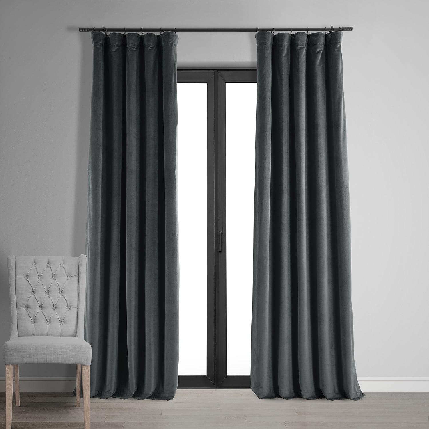 Half Price Drapes Signature Natural Grey Velvet Blackout Curtains For Bedrooms (1 Panel), 50WX 120L