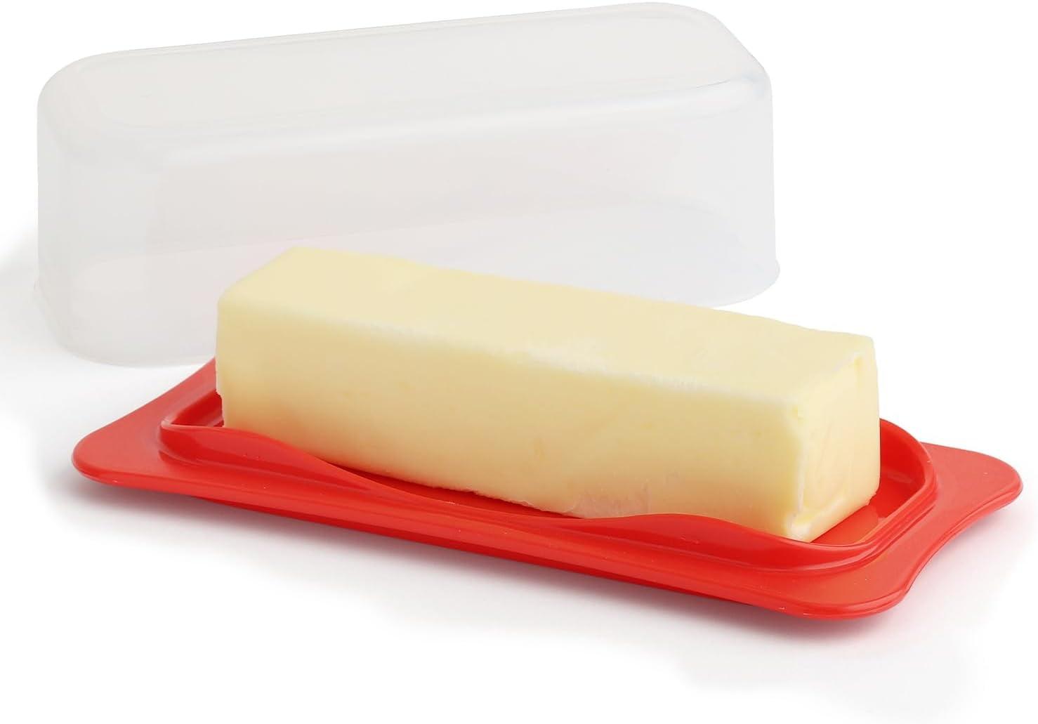 Red Rectangular BPA-Free Plastic Butter Dish with Lid