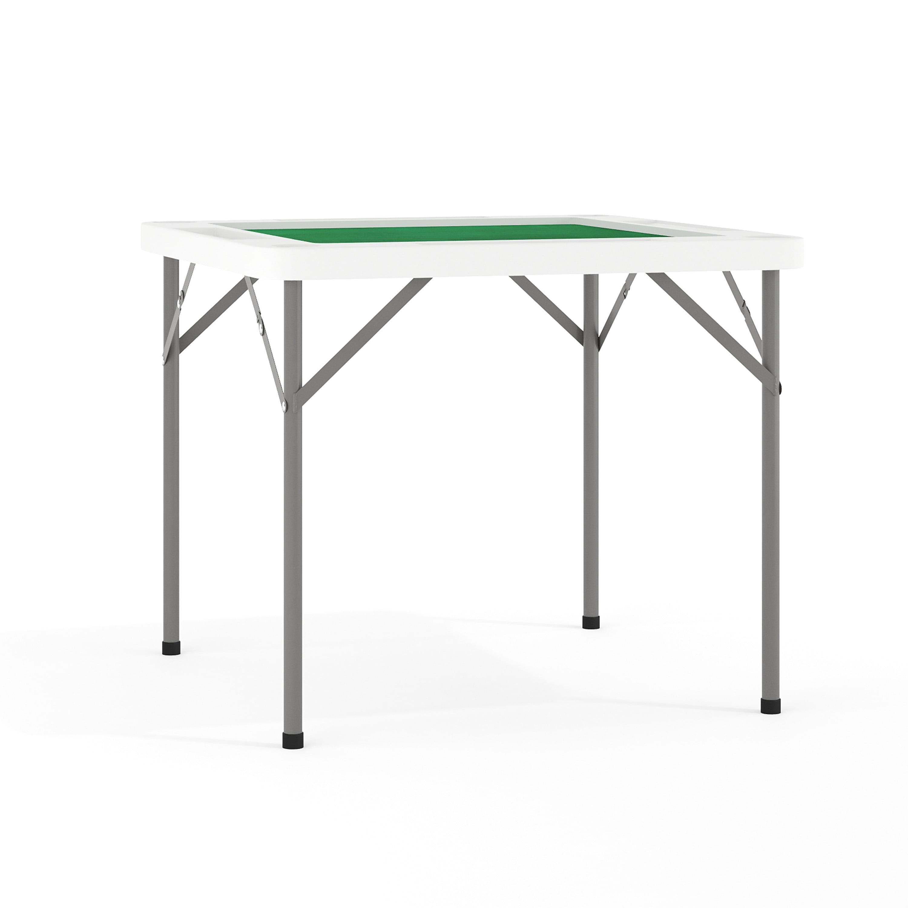 Silas 34.5" Gray Powder-Coated Metal Folding Card Table with Cup Holders