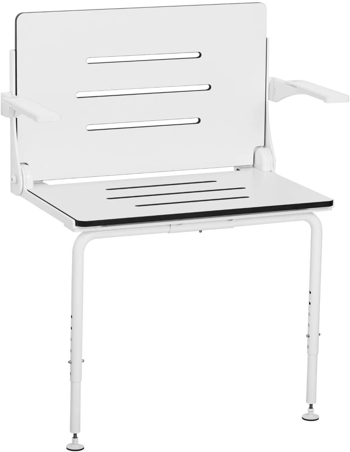 Silhouette Comfort Plus Heavy Duty Folding Wall Mount Shower Seat, White Seat with White Frame