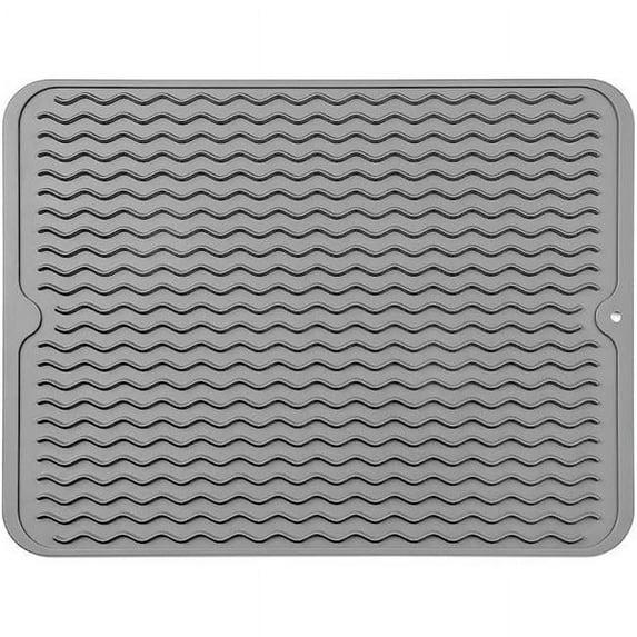 HLONK Silicone Dish Drying Mat for Multiple Usage,Easy Clean,Eco-friendly,Heat-resistant Silicone Mat for Kitchen Counter or Sink,Refrigerator or Drawer Liner Grey