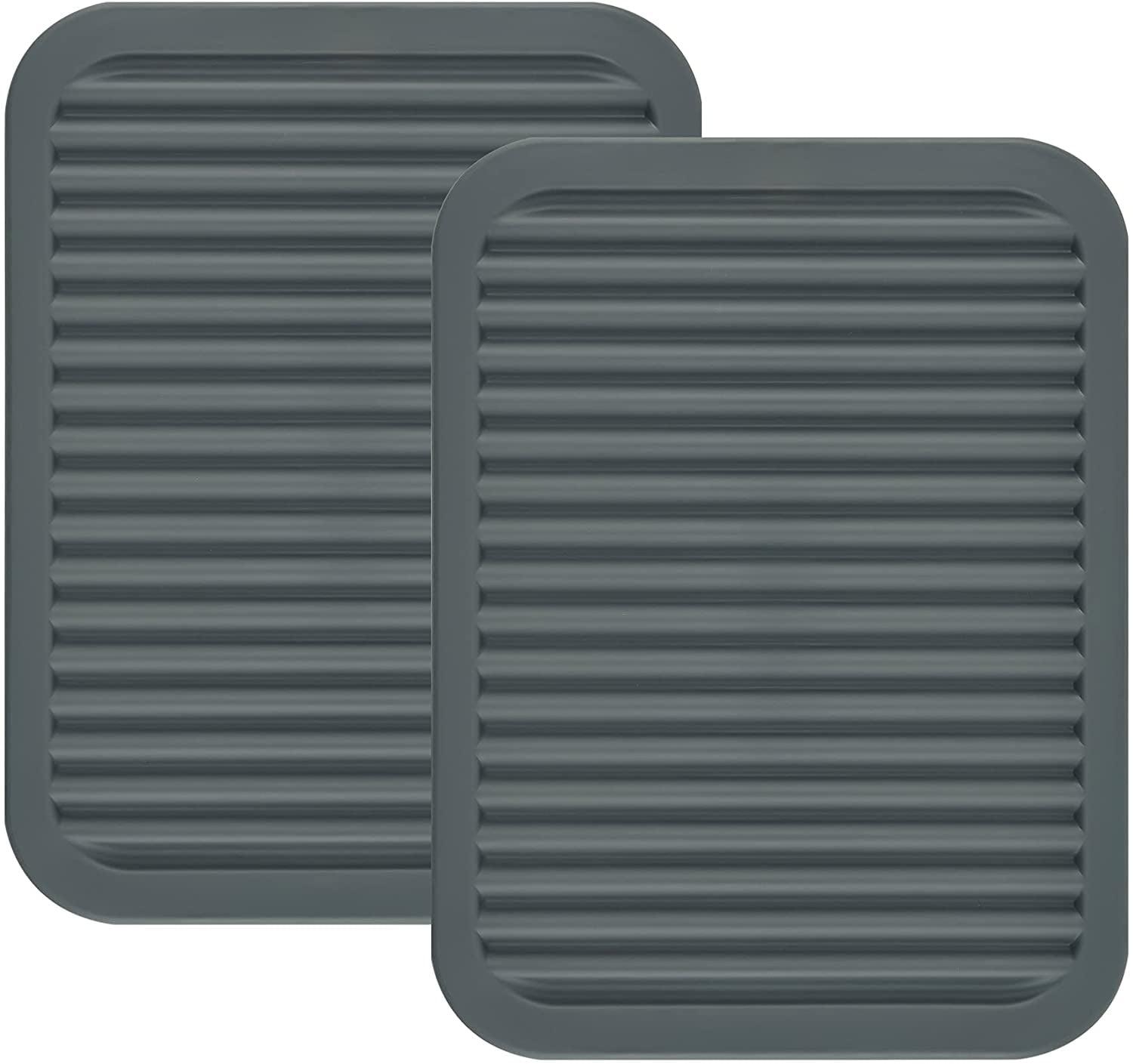 Silicone Trivets for Hot Pots and Hot Pans, Silicone Trivets Mat Set, Hot Pads, Silicone Hot Mats, Heat Resistant Placements, Small Dish Drying Mat, Grey Trivets, Rectangular Trivets Set of 2s