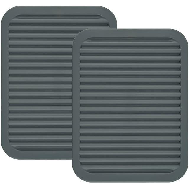 Silicone Trivets for Hot Pots and Hot Pans, Silicone Trivets Mat Set, Hot Pads, Silicone Hot Mats, Heat Resistant Placements, Small Dish Drying Mat, Grey Trivets, Rectangular Trivets Set of 2s