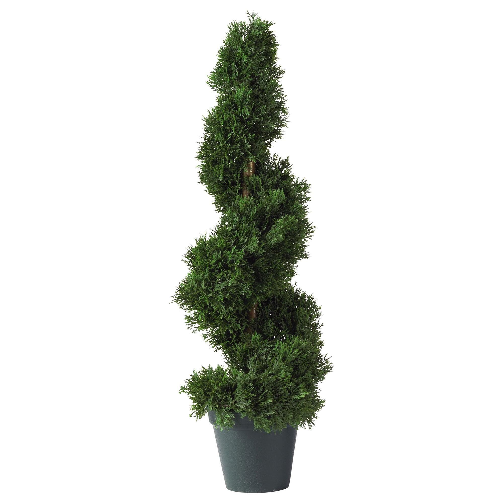 Elegant Spiral Cedar Silk 30" Topiary in Classic Pot