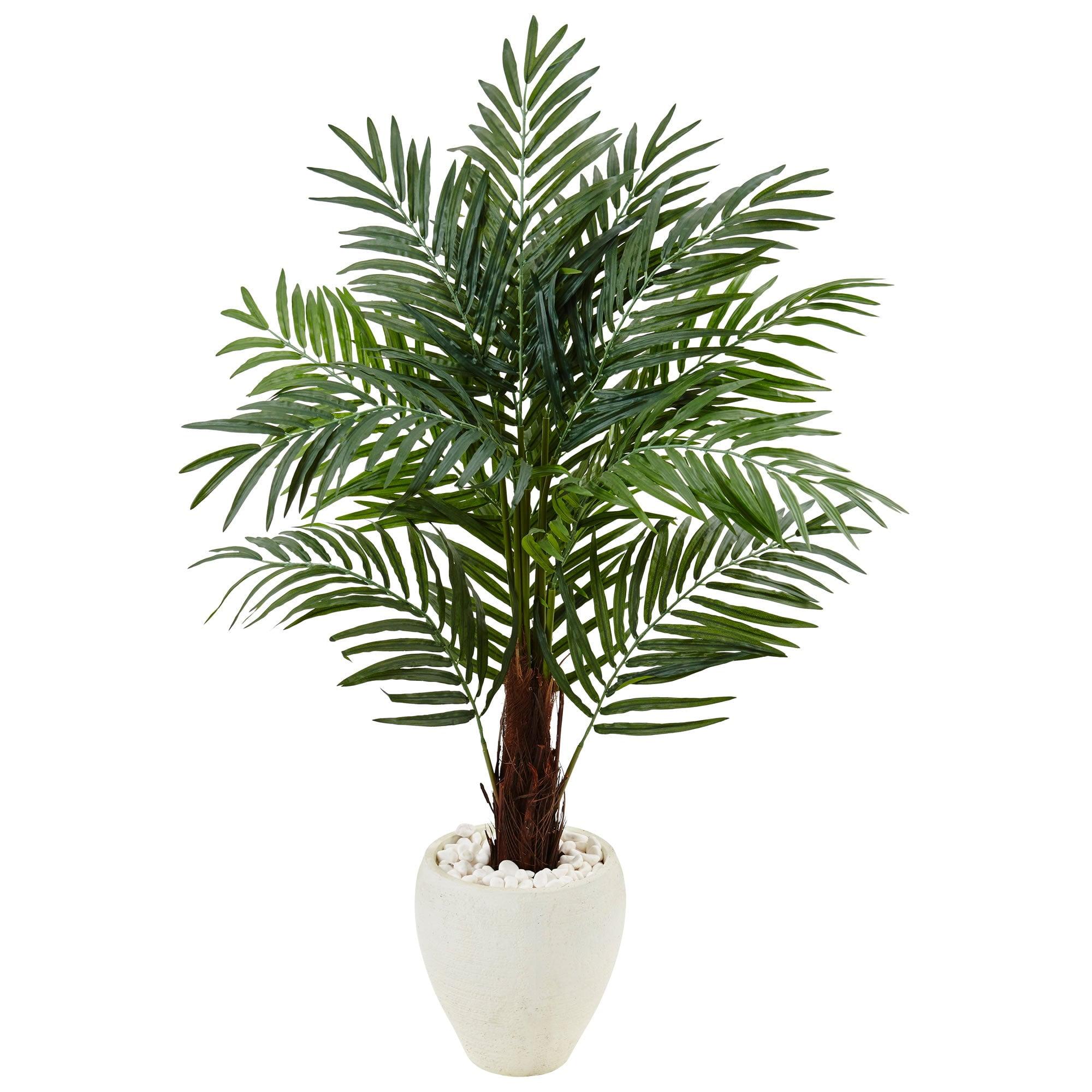 Exotic Silk Areca Palm 56" Floor Plant in White Planter