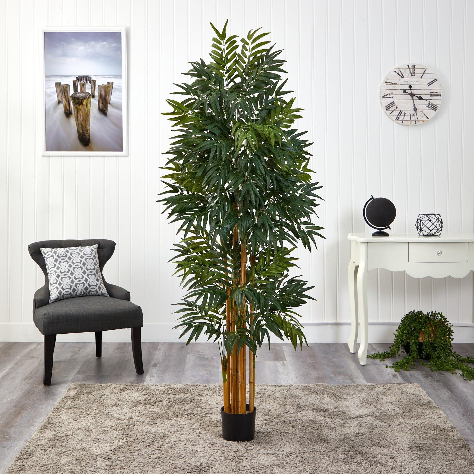 69" Green Silk and Plastic Potted Palm Floor Plant