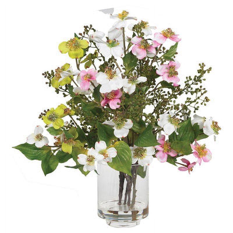 Dogwood Silk Flower Arrangement in Clear Glass Vase