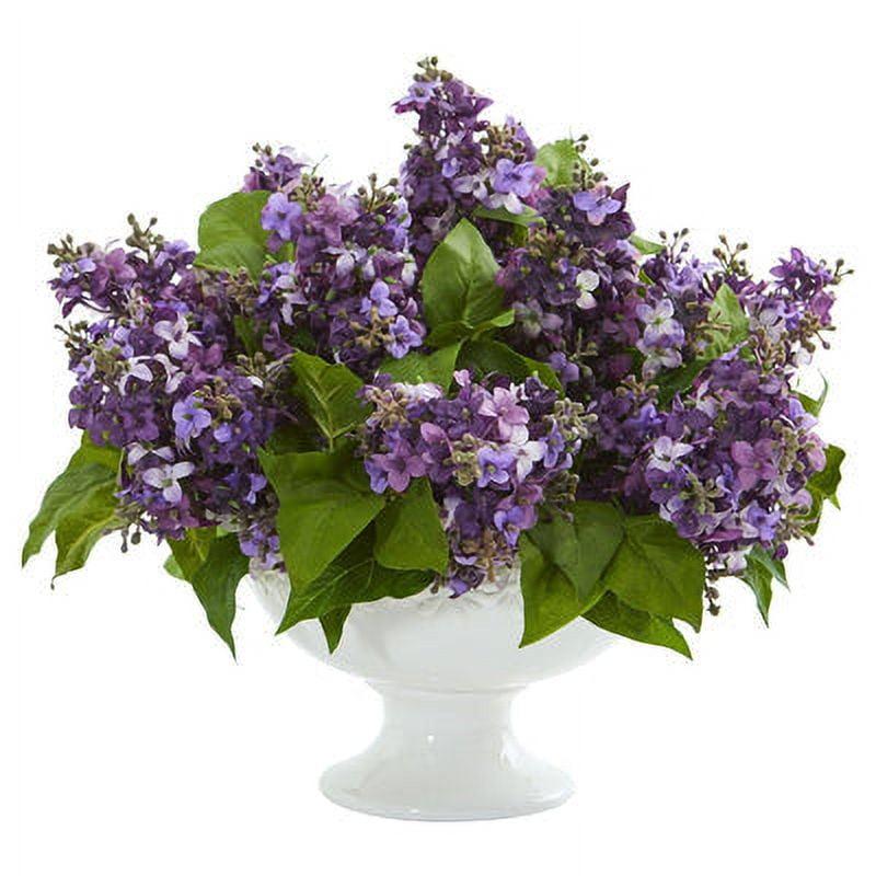 Lush Purple Lilac Faux Floral Arrangement in Elegant White Vase