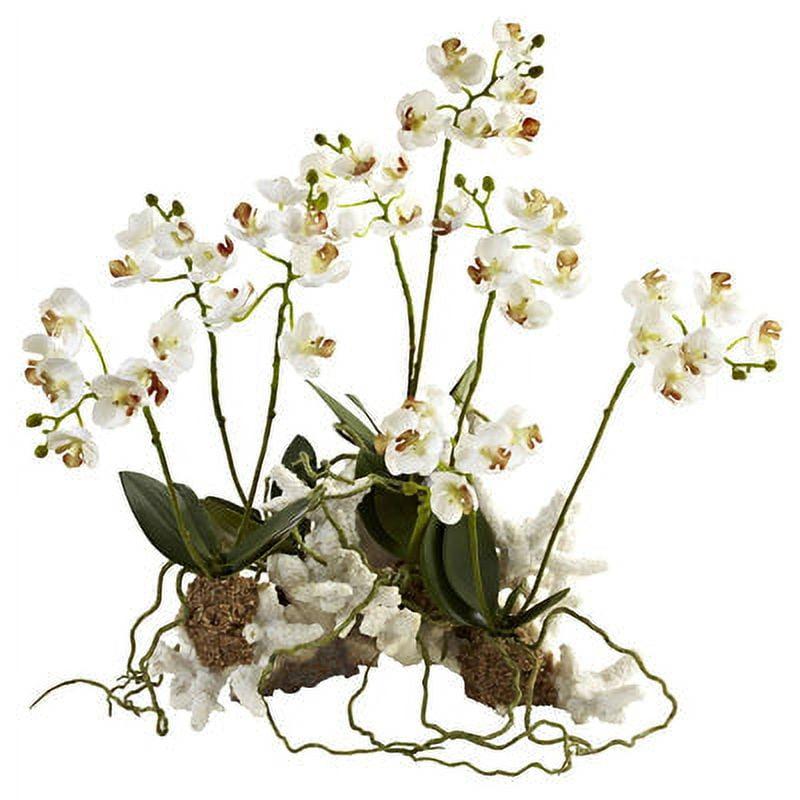 White Faux Orchid with Coral Base Tabletop Decor