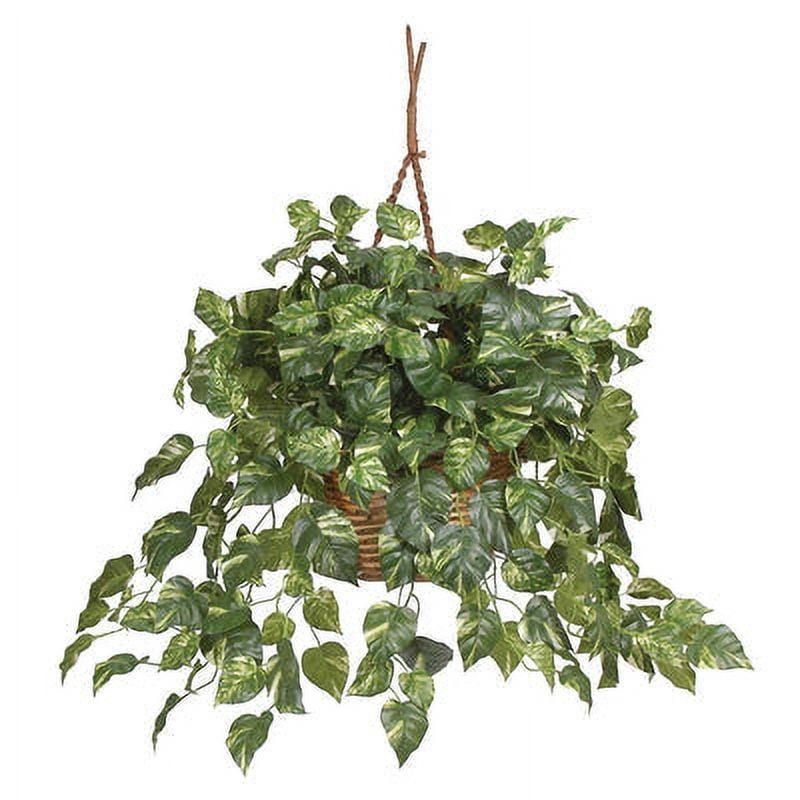 Lifelike Pothos Hanging Basket with Silk Leaves