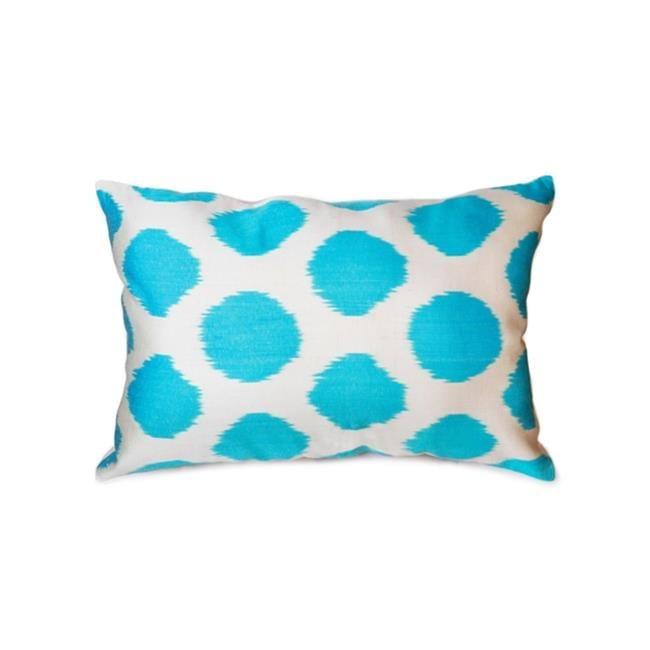 Aqua Silk Velvet Ikat Pillow with Linen Back, 15 x 24 in.