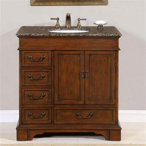 Silkroad Exclusive Transitional Baltic Brown Granite Bathroom Vanity- Single Sink - 36 in. Wide