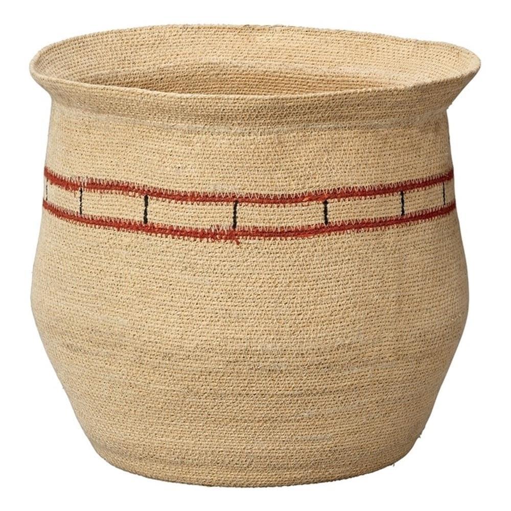 Handwoven Natural Seagrass Basket with Red Accents